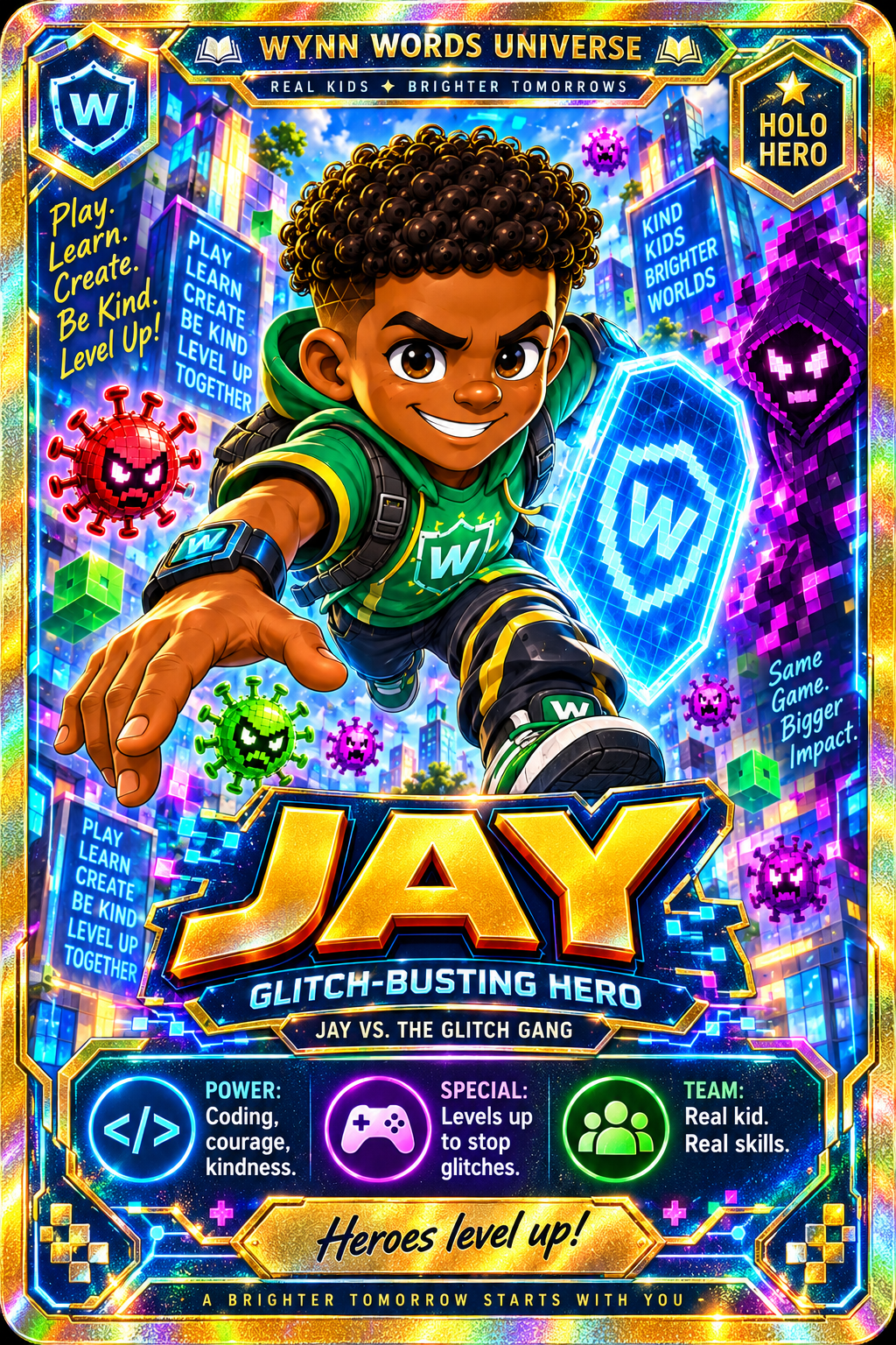 Wynn Words Trading Card – Jay | Glitch-Busting Hero