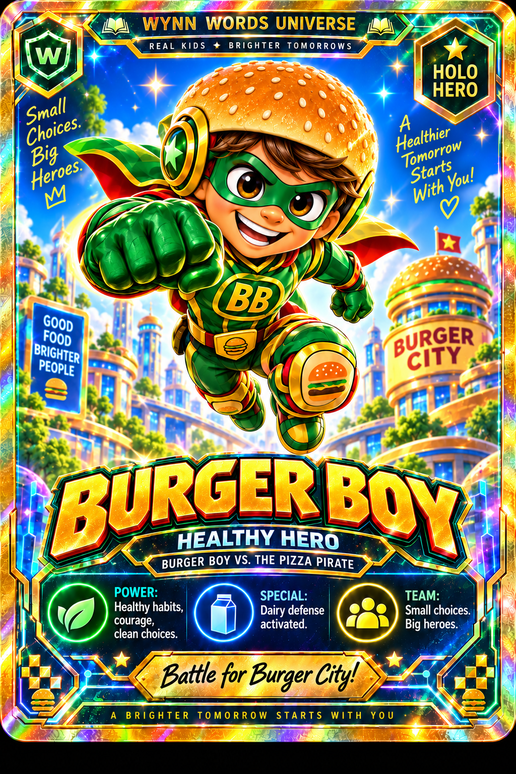 Wynn Words Trading Card – Burger Boy | Healthy Hero