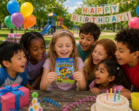 Hope Your Birthday Is a Home Run! Baseball Birthday Card for Kids with Birthday Badge