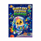Blast Off It’s Your Birthday! Space-Themed Kids Birthday Card with Birthday Badge