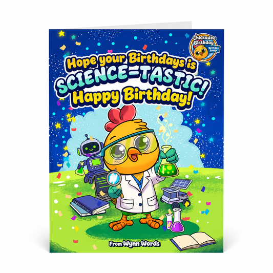 Science-Tastic Birthday Card for Kids – Happy Birthday Scientist Greeting Card with Birthday Badge